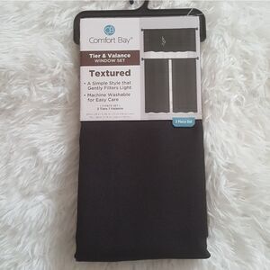 NEW 3 pc set Tier & Window Valance Curtains Black